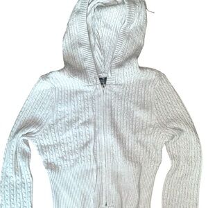 White Cable Knit Zip-Up Hoodie